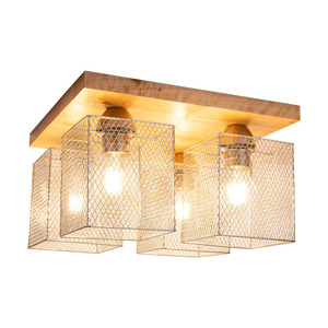 Lampa de tavan Norman Wood, 4xE27, Max. 25 W, abajur din lemn de mesteacăn și metal cromat, 34 cm small 1
