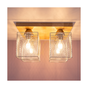 Lampa de tavan Norman Wood, 4xE27, Max. 25 W, abajur din lemn de mesteacăn și metal cromat, 34 cm small 2