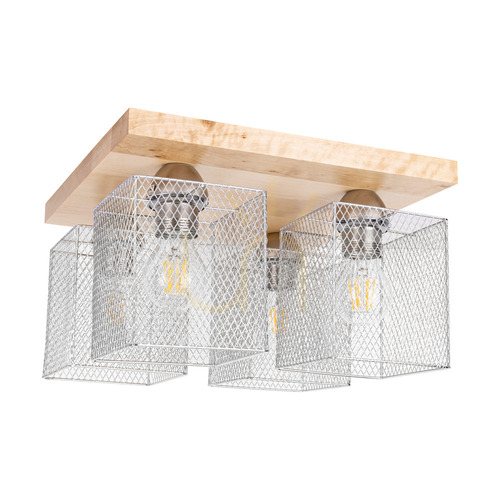 Verifica Lampa de tavan Norman Wood, 4xE27, Max. 25 W, abajur din lemn de mesteacăn și metal cromat, 34 cm
