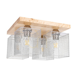 Lampa de tavan Norman Wood, 4xE27, Max. 25 W, abajur din lemn de mesteacăn și metal cromat, 34 cm small 0
