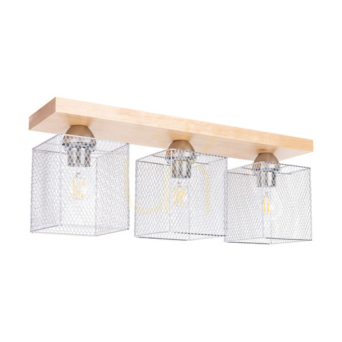 Verifica Lampa de tavan Norman Wood, 3xE27, Max. 25 W, abajur din lemn de mesteacăn și metal cromat, 55 cm