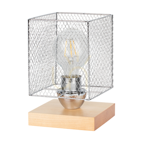 Verifica Lampa de masă Norman Wood, 1xE27, Max. 25 W, mesteacăn/negru, cablu din PVC, abajur din metal cromat, 13,5 cm