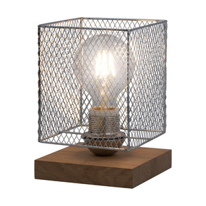 Lampa de masă Norman Wood, 1xE27, Max. 25 W, stejar uleiat/cablu din PVC negru/abat-jour din metal cromat, 13,5 cm small 1
