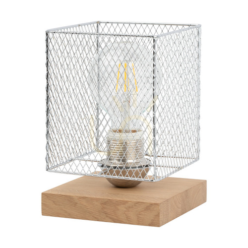Verifica Lampa de masă Norman Wood, 1xE27, Max. 25 W, stejar uleiat/cablu din PVC negru/abat-jour din metal cromat, 13,5 cm