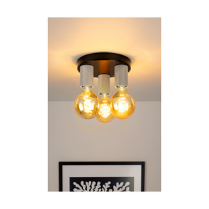 Lampa de tavan Notri, 3xE27, Max. LED de 15 W, stejar decolorat/metal negru, Ø 20 cm small 2