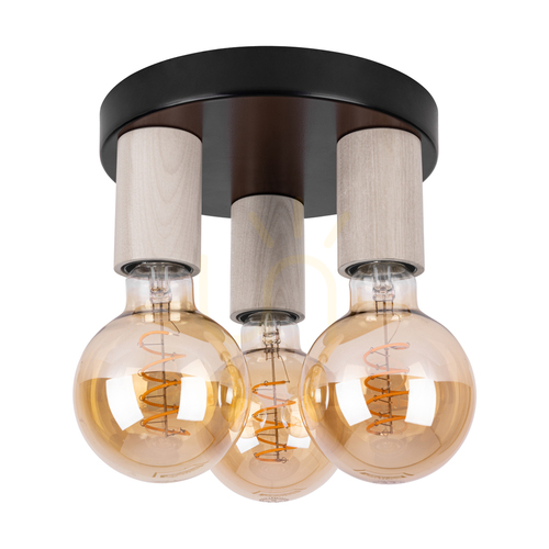 Verifica Lampa de tavan Notri, 3xE27, Max. LED de 15 W, stejar decolorat/metal negru, Ø 20 cm