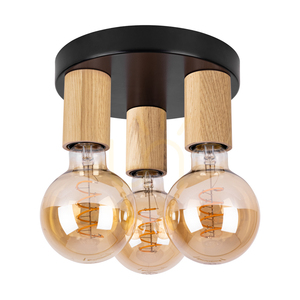 Lampa de tavan Notri, 3xE27, Max. LED de 15 W, stejar lustruit cu ulei/metal negru, Ø 20 cm small 0