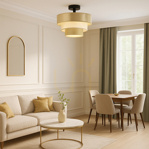 Lampa de tavan Ora, 1xE27, Max. 40 W, metal negru/abat-jour auriu-crem, Ø 45 cm small 1