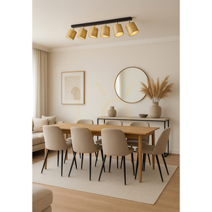Lampa de tavan Ora, 6xE27, Max. 25 W, metal negru-auriu/abat-jour auriu, 127 cm small 2