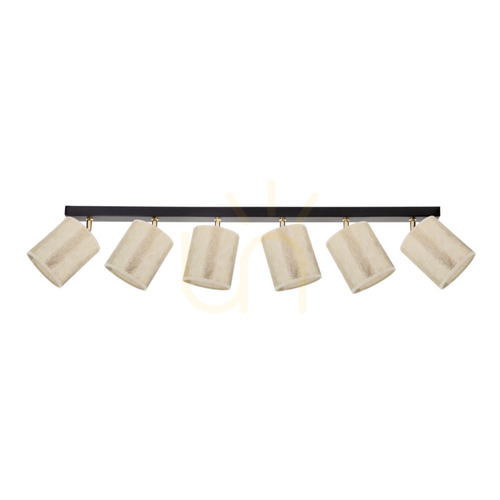 Verifica Lampa de tavan Ora, 6xE27, Max. 25 W, metal negru-auriu/abat-jour auriu, 127 cm
