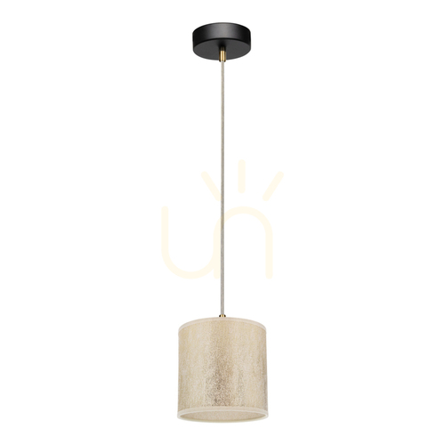 Verifica Lampa suspendată Ora, 1xE27, Max. 25 W, metal negru/cablu din PVC transparent/abat-jour auriu, Ø 15 cm