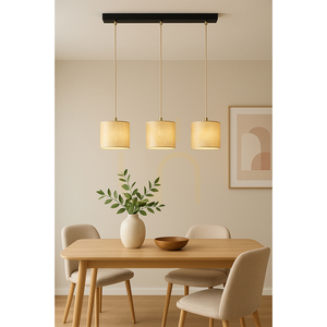 Lampa suspendată Ora, 3xE27, Max. 25 W, metal negru/cablu din PVC transparent/abat-jour auriu, 52 cm small 2