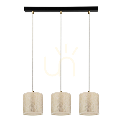 Verifica Lampa suspendată Ora, 3xE27, Max. 25 W, metal negru/cablu din PVC transparent/abat-jour auriu, 52 cm