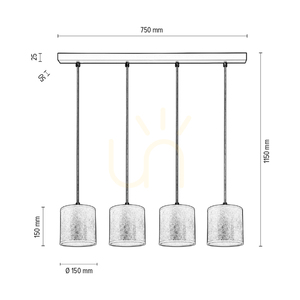 Lampa suspendată Ora, 4xE27, Max. 25 W, metal negru/cablu din PVC transparent/abat-jour auriu, 75 cm small 3
