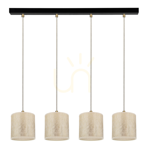 Verifica Lampa suspendată Ora, 4xE27, Max. 25 W, metal negru/cablu din PVC transparent/abat-jour auriu, 75 cm