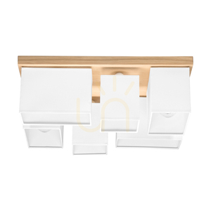 Lampa de tavan Paloma, 6xE27, Max. 25 W, stejar lustruit cu ulei/alb, abajur de 55 cm small 4