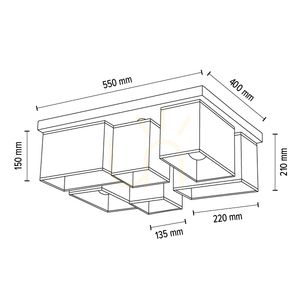 Lampa de tavan Paloma, 6xE27, Max. 25 W, stejar lustruit cu ulei/alb, abajur de 55 cm small 7