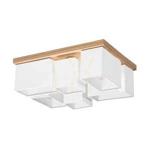 Lampa de tavan Paloma, 6xE27, Max. 25 W, stejar lustruit cu ulei/alb, abajur de 55 cm small 0