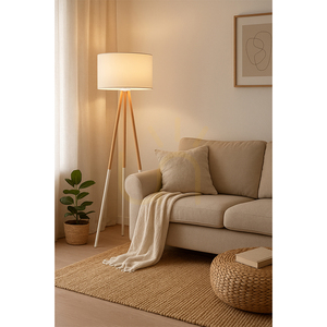 Lampa de podea Panda, 1xE27, Max. 60 W, mesteacăn alb/cablu din PVC transparent/abat-jour alb, Ø 50 cm small 1