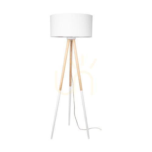 Verifica Lampa de podea Panda, 1xE27, Max. 60 W, mesteacăn alb/cablu din PVC transparent/abat-jour alb, Ø 50 cm