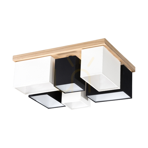 Verifica Lampa de tavan Paloma, 6xE27, Max. 25 W, stejar lustruit / alb-negru, abajur de 55 cm