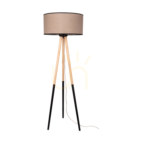 Verifica Lampa de podea Panda, 1xE27, Max. 60 W, mesteacăn-negru/negru, cablu din PVC, abajur din in bej cu bordură neagră, Ø 50 cm