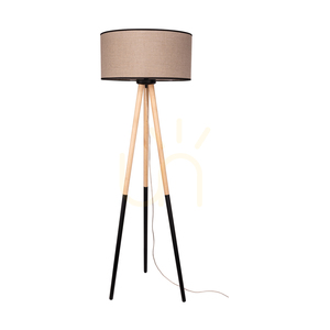 Lampa de podea Panda, 1xE27, Max. 60 W, mesteacăn-negru/negru, cablu din PVC, abajur din in bej cu bordură neagră, Ø 50 cm small 0