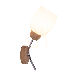Aplică de perete din lemn „Parma” 1xE27 Max. 60 W, stejar uleiat/metal cromat/abat-jour din sticlă albă, 16 cm small 1