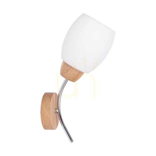 Verifica Aplică de perete din lemn „Parma” 1xE27 Max. 60 W, stejar uleiat/metal cromat/abat-jour din sticlă albă, 16 cm