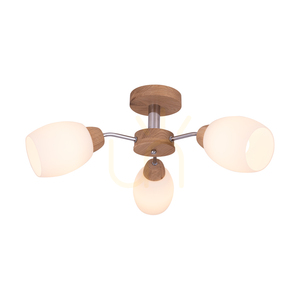 Lampa de tavan din lemn Parma, 3xE27, Max. 60 W, stejar lustruit cu ulei/metal cromat/abat-jour din sticlă albă, Ø 62 cm small 1