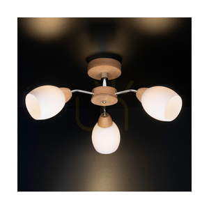 Lampa de tavan din lemn Parma, 3xE27, Max. 60 W, stejar lustruit cu ulei/metal cromat/abat-jour din sticlă albă, Ø 62 cm small 3