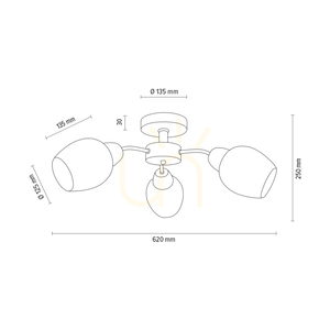 Lampa de tavan din lemn Parma, 3xE27, Max. 60 W, stejar lustruit cu ulei/metal cromat/abat-jour din sticlă albă, Ø 62 cm small 4