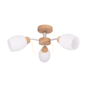 Lampa de tavan din lemn Parma, 3xE27, Max. 60 W, stejar lustruit cu ulei/metal cromat/abat-jour din sticlă albă, Ø 62 cm small 0