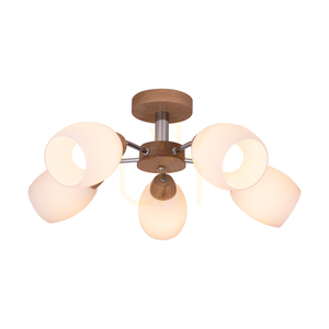 Lampa de tavan din lemn Parma, 5xE27, Max. 60 W, stejar lustruit cu ulei/metal cromat/abat-jour din sticlă albă, Ø 62 cm small 1