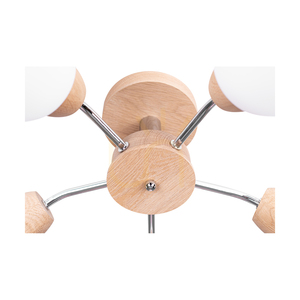Lampa de tavan din lemn Parma, 5xE27, Max. 60 W, stejar lustruit cu ulei/metal cromat/abat-jour din sticlă albă, Ø 62 cm small 2
