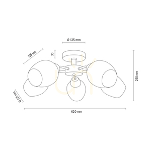 Lampa de tavan din lemn Parma, 5xE27, Max. 60 W, stejar lustruit cu ulei/metal cromat/abat-jour din sticlă albă, Ø 62 cm small 4