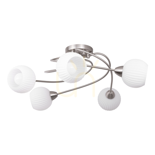 Verifica Lampa de tavan Pavia, 5xE27, Max. 60 W, metal satinat/abat-jour din sticlă albă, Ø 65 cm