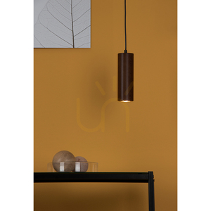 Lampă suspendată tip țeavă, include 1 bec LED GU10 (Max.. 5 W), lemn de fag și nuc / metal negru / cablu din PVC negru, Ø 10 cm small 2