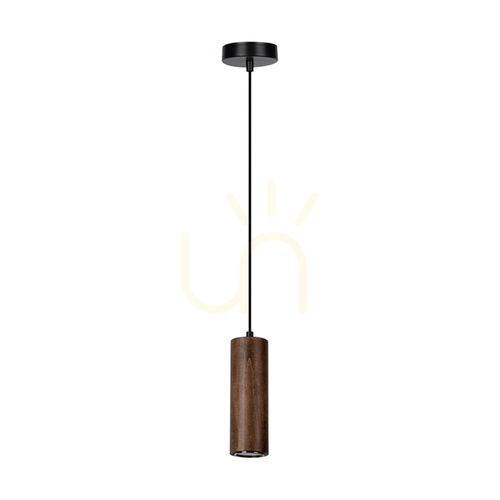 Verifica Lampă suspendată tip țeavă, include 1 bec LED GU10 (Max.. 5 W), lemn de fag și nuc / metal negru / cablu din PVC negru, Ø 10 cm
