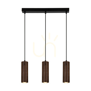 Lampă suspendată în formă de țeavă, include 3 LED-uri GU10 (Max.. 5 W), lemn de fag și nuc / metal negru / cablu din PVC negru (46 cm) small 1