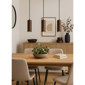 Lampă suspendată în formă de țeavă, include 3 LED-uri GU10 (Max.. 5 W), lemn de fag și nuc / metal negru / cablu din PVC negru (46 cm) small 4