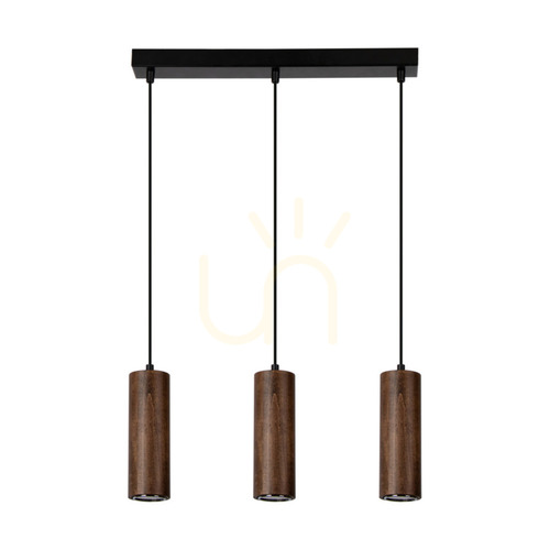 Verifica Lampă suspendată în formă de țeavă, include 3 LED-uri GU10 (Max.. 5 W), lemn de fag și nuc / metal negru / cablu din PVC negru (46 cm)