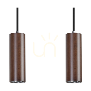 Lampă suspendată tip țeavă, include 4 LED-uri GU10 (Max.. 5 W), lemn de fag și nuc / metal negru / cablu din PVC negru (75 cm) small 1