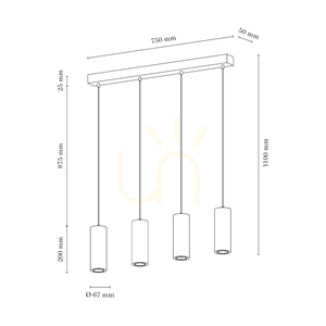 Lampă suspendată tip țeavă, include 4 LED-uri GU10 (Max.. 5 W), lemn de fag și nuc / metal negru / cablu din PVC negru (75 cm) small 2