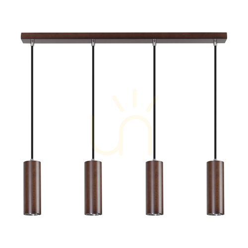Verifica Lampă suspendată tip țeavă, include 4 LED-uri GU10 (Max.. 5 W), lemn de fag și nuc / metal negru / cablu din PVC negru (75 cm)