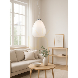 Lampa suspendată Piro, 1xE27, Max. 60 W, metal cromat / cablu din PVC transparent / abajur din sticlă albă, Ø 25 cm small 1