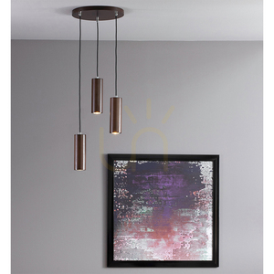Lampă suspendată în formă de țeavă, include 3 LED-uri GU10 (Max.. 5 W), lemn de fag și nuc / metal negru / cablu din PVC negru, Ø 30 cm small 1