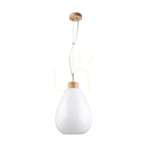 Verifica Lampa suspendată Piro, 1xE27, Max. 60 W, stejar uleiat / cablu din PVC transparent / abajur din sticlă albă, Ø 25 cm