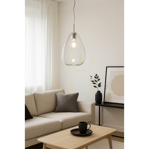 Lampa suspendată Piro, 1xE27, Max. 60 W, metal cromat / cablu din PVC transparent / abajur din sticlă transparentă, Ø 25 cm small 1