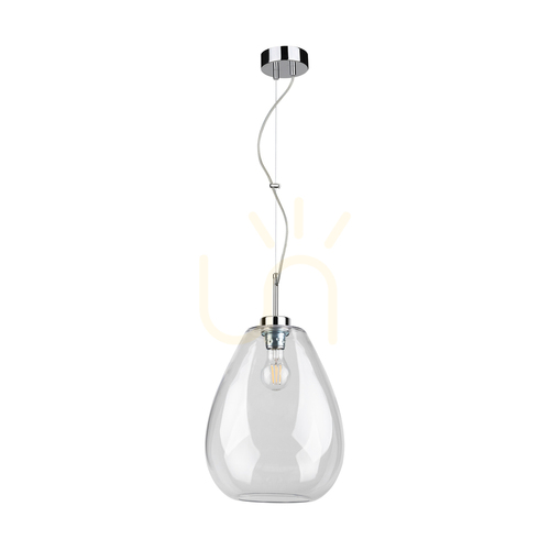 Verifica Lampa suspendată Piro, 1xE27, Max. 60 W, metal cromat / cablu din PVC transparent / abajur din sticlă transparentă, Ø 25 cm